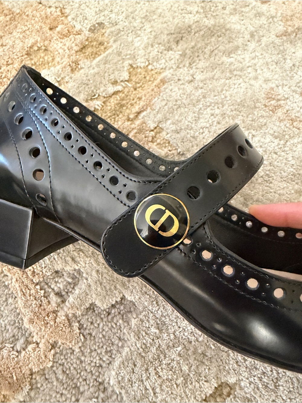 Dior Black Mary Jane Perforated Leather Flats - Picture 4 of 9